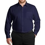XPIZH Men Dress Shirts Long Sleeve Collared 4Way Stretch Solid Formal Wedding Dating Business Male Casual Button Down Shirt Pocket Navy