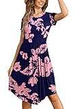 LAINAB Womens Short Sleeve Pink Floral Casual Summer Dress Navy M