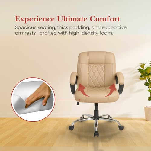 Image of activa Ergonomic Office Chair with Premium Leatherette & Padded Seat | Adjustable Height | Desk Chair for Work /Study | Chairs for Workstations (Galaxy, Beige)