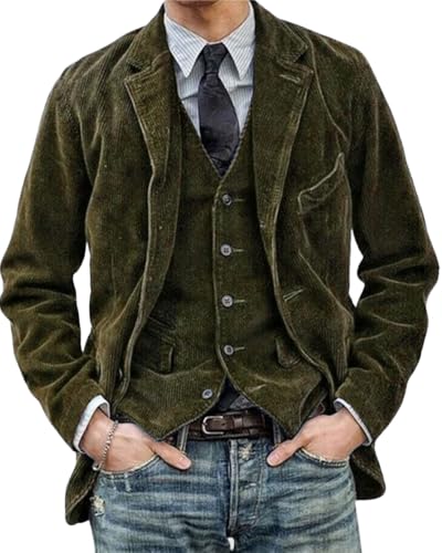 Men's Vintage Corduroy Jacket Casual Notched Lapel Business Dinner Suit Blazer Jacket Sport Coat
