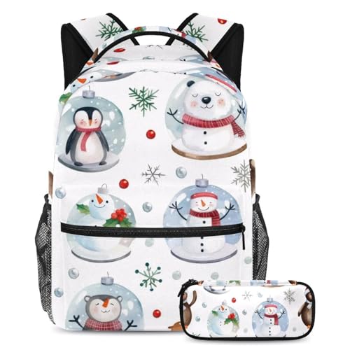 Sac à dos Noël 2 pièces avec trousse pour l'école et les voyages