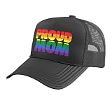 Gay Ally Proud Mom Rainbow Pride Flag LGBTQ Mama Mommy Women Trucker Hat with Adjustable Mesh Back, Black