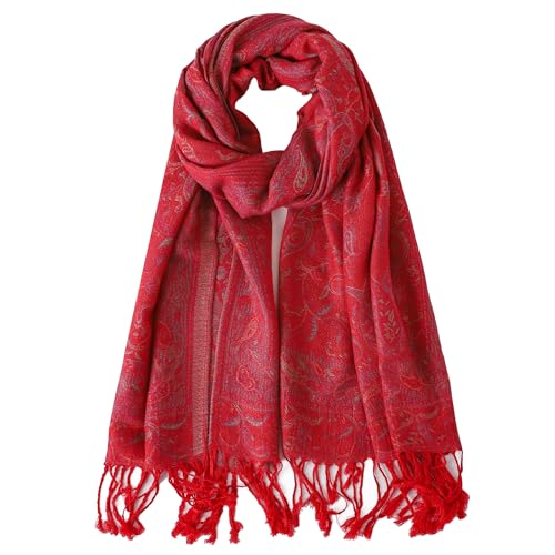 DiaryYomi Red Pashmina Shawls-WomenS Exotic Silky Paisley Rave Pashmina Wrap Scarf for Festivals Travel Evening Dresses Sy1-Red