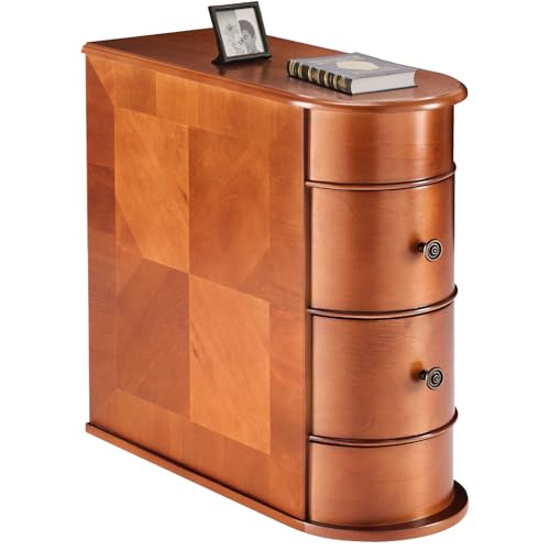Sweetcrispy Side End Table with 2 Drawers, Tall Nightstand Vintage Bedside Tables No Assembly Night Stand with Curved Edge Storage Space Wood Sofa Slim Organizer for Living Room, Bedroom, Brown