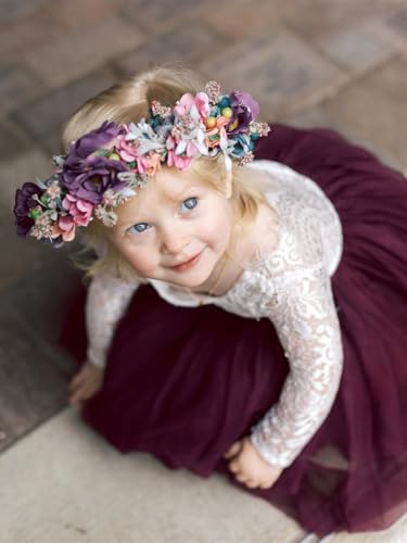 Image of 2Bunnies Girl Peony Lace Back A-Line Straight Tutu Tulle Party Flower Girl Dress