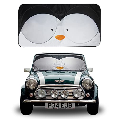 FH Group Windshield Sun Shade, Penguin Print Reflective Shade, (27”L x 58”W) Small Windshield, Foldable Sunshade for Car Windshield