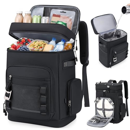 GartWerk 30L Insulated Cooler Backpack, Leakproof Thermal Picnic Backpack with Picnic Mat Holder, Waterproof Cool Lunch Bag, 12H Cold/6H Hot Retention for BBQ, Beach, Hiking & Camping, Holds 48 Cans