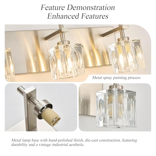 Image of VitaLink 6-Light Crystal Vanity Light, 35.4 inch Long Nickel Bathroom Wall Light Over Mirror Wide Backplate Crystal Wall Light Fixtures for Bathroom