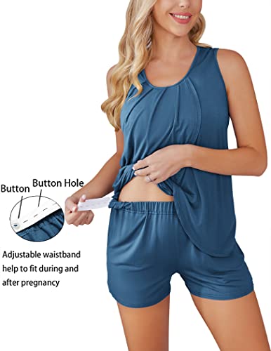 Ekouaer Sleeveless Maternity & Nursing Pajama Set Breastfeeding Sleepwear Set 2 Pcs Top And Shorts Set Dark Blue L #TOP2