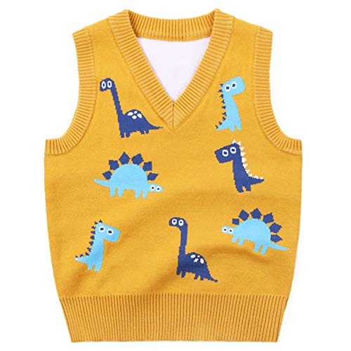 Boys Knit Sweater Vest Kids V-Neck Cotton Knitwear Baby Girls Cartoon Sweater Coat Knit Cardigan Warm Jacket Pullover Sleeveless Waistcoat 6-7 X