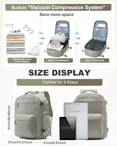 VGCUB Vacuum Backpack Travel with Electric Pump Vacpack System Storage Compression Laptop Work Business Waterproof College Weekender Bags Casual Daypack Backpacks for Women Men Brown4