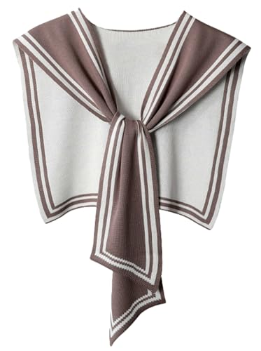 2025 Women Reversible Navy Knit Capelet Summer Lightweight Shoulder Wrap Neck Cover Double Sided Cardigan Tie Front Packable