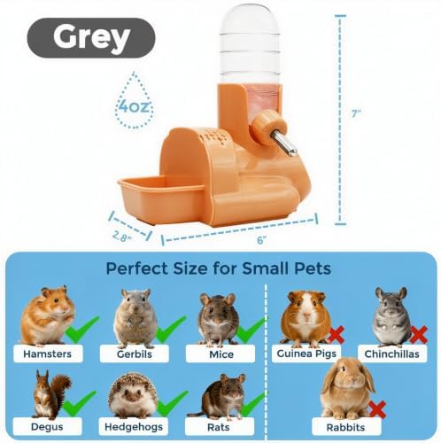 VANNON 3-in-1 Hamster Water Bottle with Food Bowl & Hideout Base,Orange — 사진 2