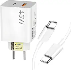 Carregador Turbo Power 45W com Duas Portas (USB-C + USB-A) + Cabo Tipo C 1m – para Celulares Samsung, Motorola, iPhone 15, Tablets e Notebooks. Fonte Compatível com Novo Iphone 15 16 Pro Max Plus.