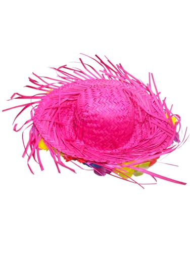 Image of BookMyCostume Pink Goa Beach Hat for Women - Handmade Straw Hat with Artificial Flower Decoration | Hawaiian Style Sun Hat for Girls & Ladies | Fancy Dress & Beachwear Accessory