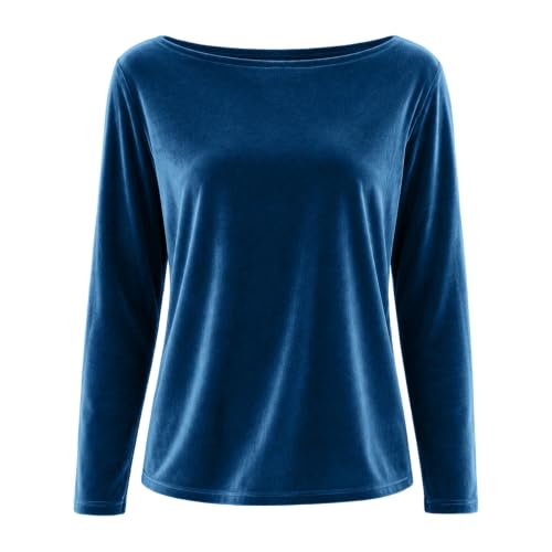 Velvet Tops for Women Dressy Casual Long Sleeve Going Out Outfits | Plus Size Boat Neck Shirts,Solid Color,Butter Soft Smooth,Cozy Fall Business Casual Blouses Layering Beneath Outerwear - image 3
