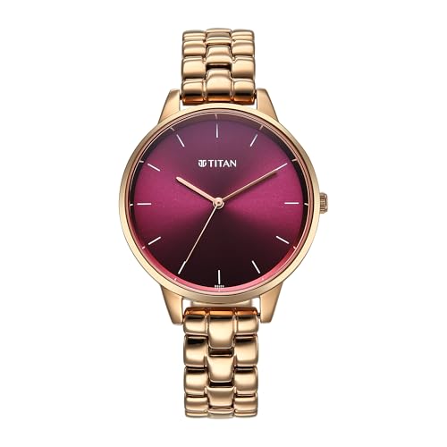 Image of Titan Neo Quartz Analog Maroon Dial Rose Gold Metal Strap Watch for Women