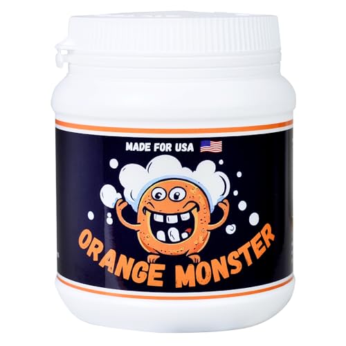 Orange Monster Simple Powder Glass Cleaner No Scrubbing Soak & Rinse Formula Removes Tough Resin Residue & Buildup 1 lb Jar Bulk Size Works on Glass Metal & Ceramic Surfaces Citrus Scent