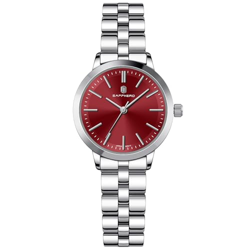 Image of Sapphero Ladies Watch Easy to Read Wristwatch, Women's Quartz Watch with Stainless Steel Strap, 5 ATM Waterproof, Classic Elegance Women Business Waterproof Watch