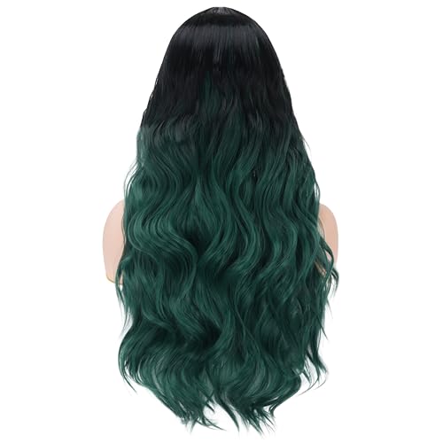 Black and Green Wig for Women Long Curly Wavy Wig Ombre Dark Green Wigs Middle Part Natural Looking Wig for Daily Party Use - Image 6