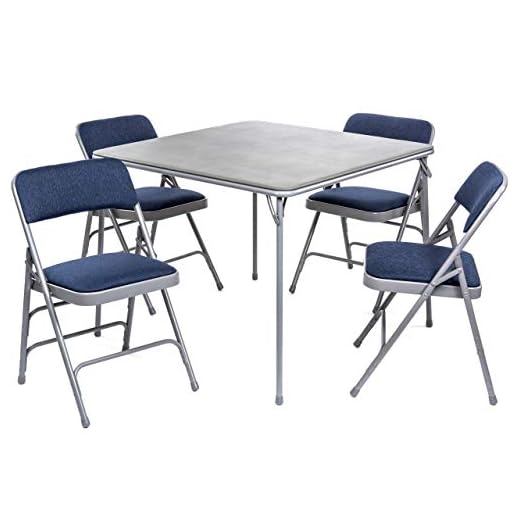 XL Series Folding Card Table and Fabric Padded Chair Set (5pc) - Comfortable Padded Upholstery - Fold Away Design, Quick Storage and Portability - Premium Quality (Grey, Navy/Grey)