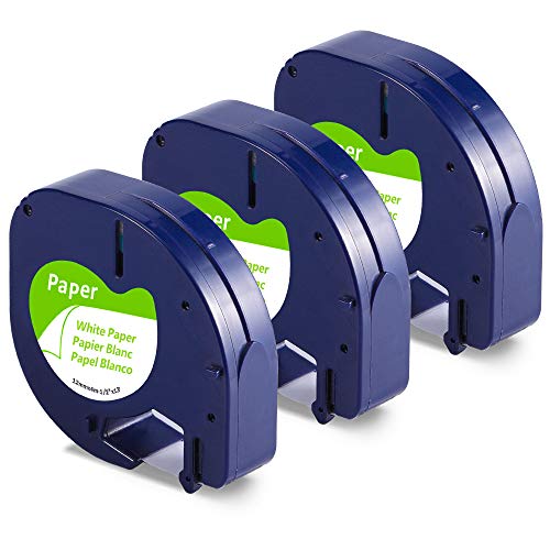Label Kingdom Ersatz-Etikettenband für DYMO LetraTag Nachfüllpackungen 91330 10697 selbstklebendes Papier LT Tape für DYMO LetraTag LT-100T LT-100H QX50, 12 mm x 4 m, 3er-Pack Cover