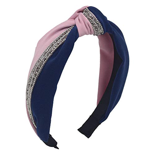 Knotted Headbands Rhinestone Headband for Women Girls,Wide Striped Headbands Two Color Hairband Hair Hoops Head Band Turban Headband Hair Band,Pink
