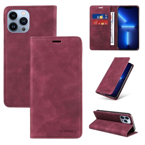 Étui portefeuille iPhone 12 Pro Max rouge en cuir avec fentes cartes