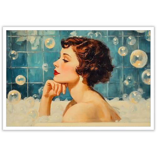 CRTDYQU Bathroom Print Of Art Decor - Retro Glamorous Feminine Spa Aesthetic 1920s...