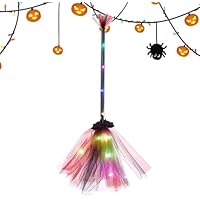 Witch Broom - LED Light Up Broom | Enhanced Halloween Decor &