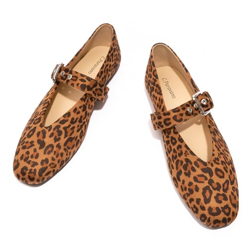 C.Paravano Women's Flats Shoes | Comfortable Slip on Shoes | Ballet Flats Dress Shoes | Round Toe Mary Jane Flats with Metal Buckle Strap