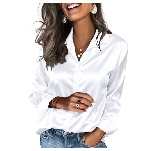 17+ Fall Outfit Ideas for Women That Always Look Stylish White Silk Shirt