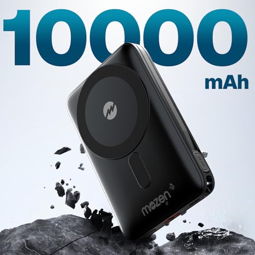 Image of Mozen Surge Air X1 (2-in-1) Wired+Wireless Power bank /MagSafe PowerBank 10000mAh Slim Design with Built-in Display,Stand&Cable, 22.5W Type-C Input /Output+18W USB-A,15W Qi Wireless for Android&iPhones.