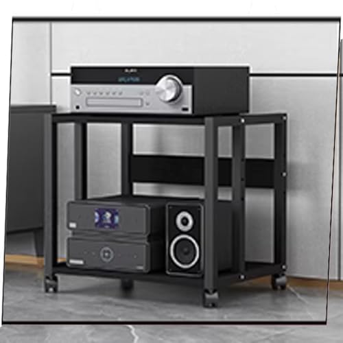 Soporte de centro multimedia de audio y video con ruedas, gabinete AV de 3 niveles para amplificador, reproductor de CD y estéreo de alta fidelidad, ideal para configuración de entretenimiento en casa