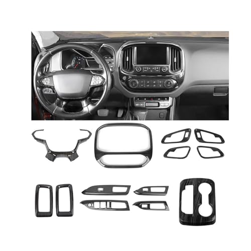 Kit 13 accessoires d'intérieur grain de bois noir Chevrolet Colorado, pose adhésive ultra résistante