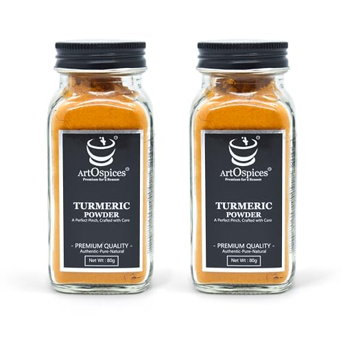 Image of ArtOspices Lakadong Turmeric Powder 160g | Pack of 2 Glass Jars 80g Each | 9-12% High Curcumin | Pure Haldi Meghalaya | No Preservatives | Chemical-Free Haldi