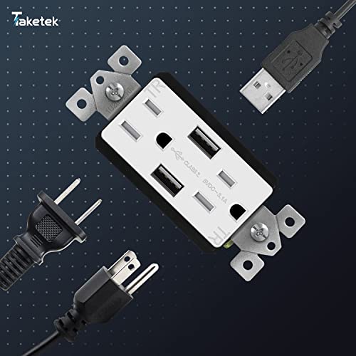 Taketek Usb Outlet, High Speed Wall Outlet, Electrical Outlet With Usb, 15A Tamper-Resistant Receptacle, Charging For Iphone, Samsung, Google, Lg, Htc, Android Devices, Ul Listed, White, 2 Pack #TOP2