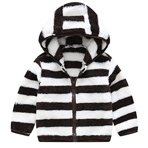 Toddler Boys Girls Winter Long Sleeve Fashion Stripe Thick Warm Hooded Tops Soft Coat Fall (Coffee, 3-4 Years)