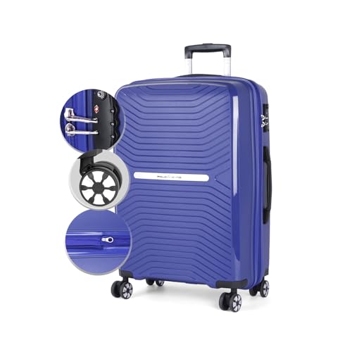Mala de Viagem Polipropileno, Zíper Antifurto, Expansível, Rodas Duplas - Polo King (Azul, Bordo)