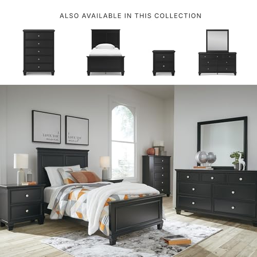 Image of Signature Design by Ashley Lanolee Twin Panel Bed, Black Kids Bed | Sturdy hardwood solids, birch veneer & MDF substrate, Elegant black framed panels, 5.75-inch under-bed space