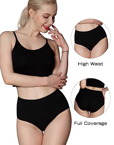 Image of INNERSY Women's High Cut Solid Color Tummy Control Cotton Underpants Briefs 5 Pack (Black-White-Gray, L)