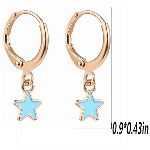 Image of Smiley Face Earrings Huggie Hoop Y2K Preppy Happy Lightning Bolt Heart Star Small Dangle Colorful Gold White Red Pink Yellow Blue Jewelry
