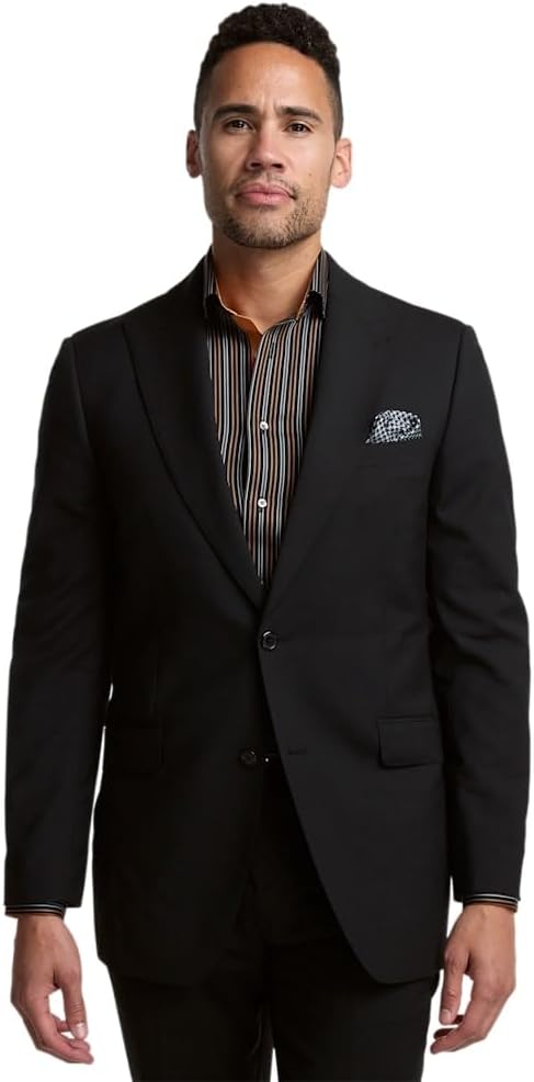 Paul Fredrick Men's Wool Stretch Bengaline Peak Lapel Suit Jacket