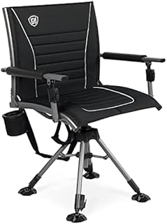 EVER ADVANCED 360 Degree Swivel Hunting Chairs for Blinds Adjustable Folding Hunter Chair for Outdoor, Fishing, Support 300lbs, Black