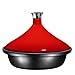 Bruntmor Moroccan Tagine, Cast Iron, Red, 3.5-Quart, Round, With Lid