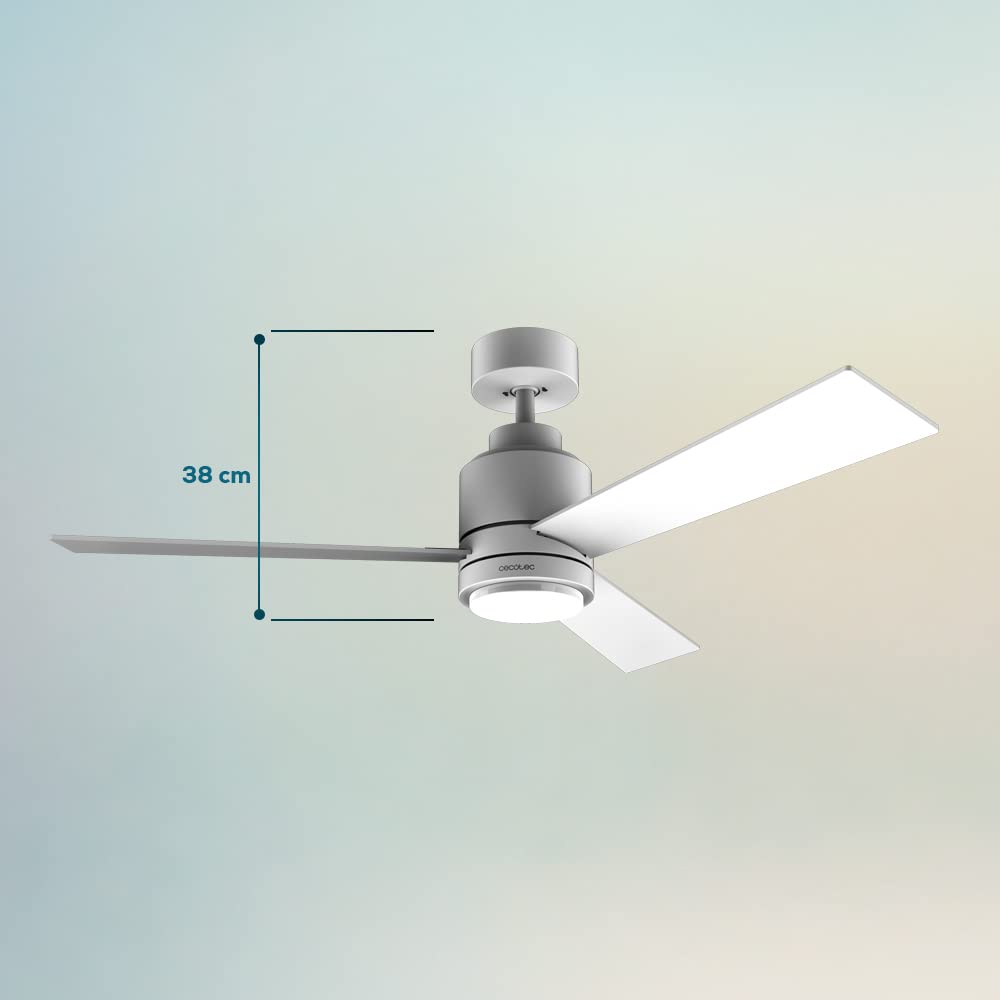 Cecotec Ventilador de Techo con Luz EnergySilence Aero 4850 Style White. 30 W, Diámetro 48" con 3 Aspas, Mando a Distancia, Motor DC, 6 Velocidades, Modo Winter-Summer y Natural Breeze