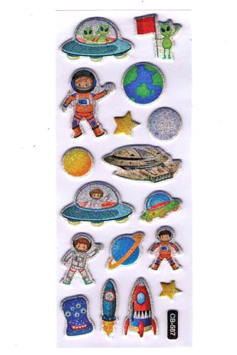 Defter, Sticker Kabartmalı Sticker Planlayıcı Etiket (cb587) 16x7 cm- Astronot Ufo