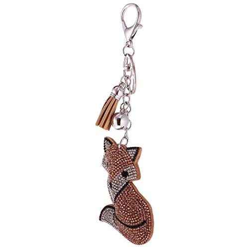 Crystal Rhinestone Charms Diamante Animals Eyes Charm Key Ring Pendant Key Chains Cute Purse Bag Gifts - Champagne Fox #TOP2