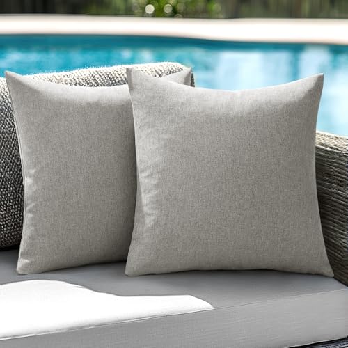 ANRODUO Pack of 2 Grey Outdoor Pillow Covers for Patio...