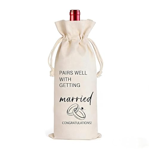 AUGsea Wedding Wine Gift Bag for Newlyweds - Thick Burlap Champagne Cover Pairs Well with Getting Married - Bridal Shower & Honeymoon Gifts for Couples - 13.5 x 5.9 Inches